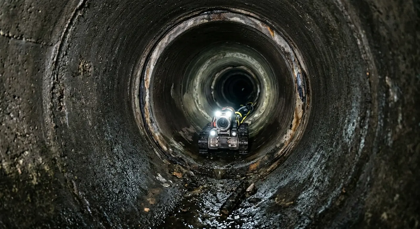Robotic sewer camera inspecting pipe interior for Drain Snake Service in Germantown