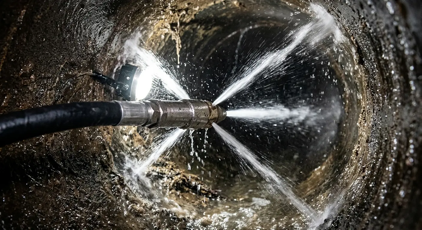 High-pressure hydro jetting nozzle cleaning sewer pipe for Sewer Cleanout in Germantown